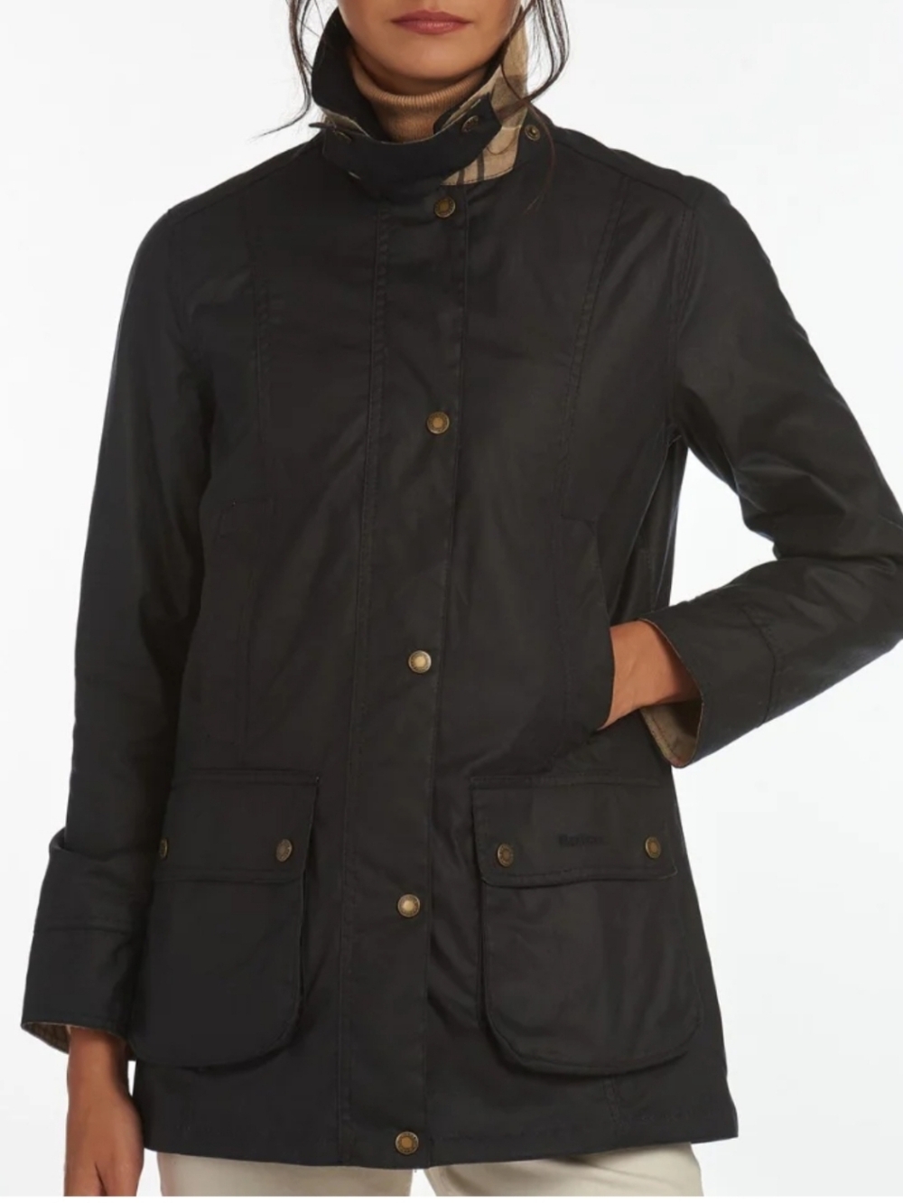 Barbour WMS Black NWOT Fiddich Waxed Utility Jacket with Brass Hardware Size 4US